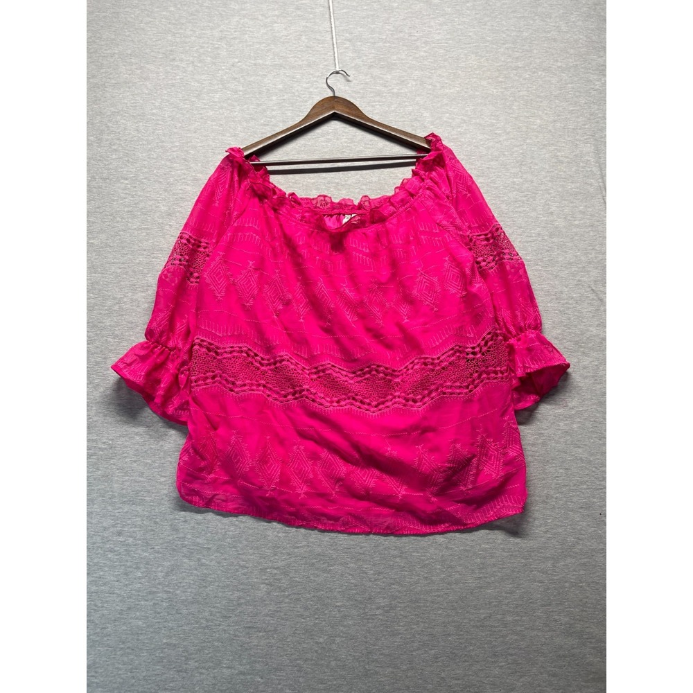 Cato Fashions Off The Shoulder Blouse Top Women 18/20 Hot Pink Crochet Lace Trim